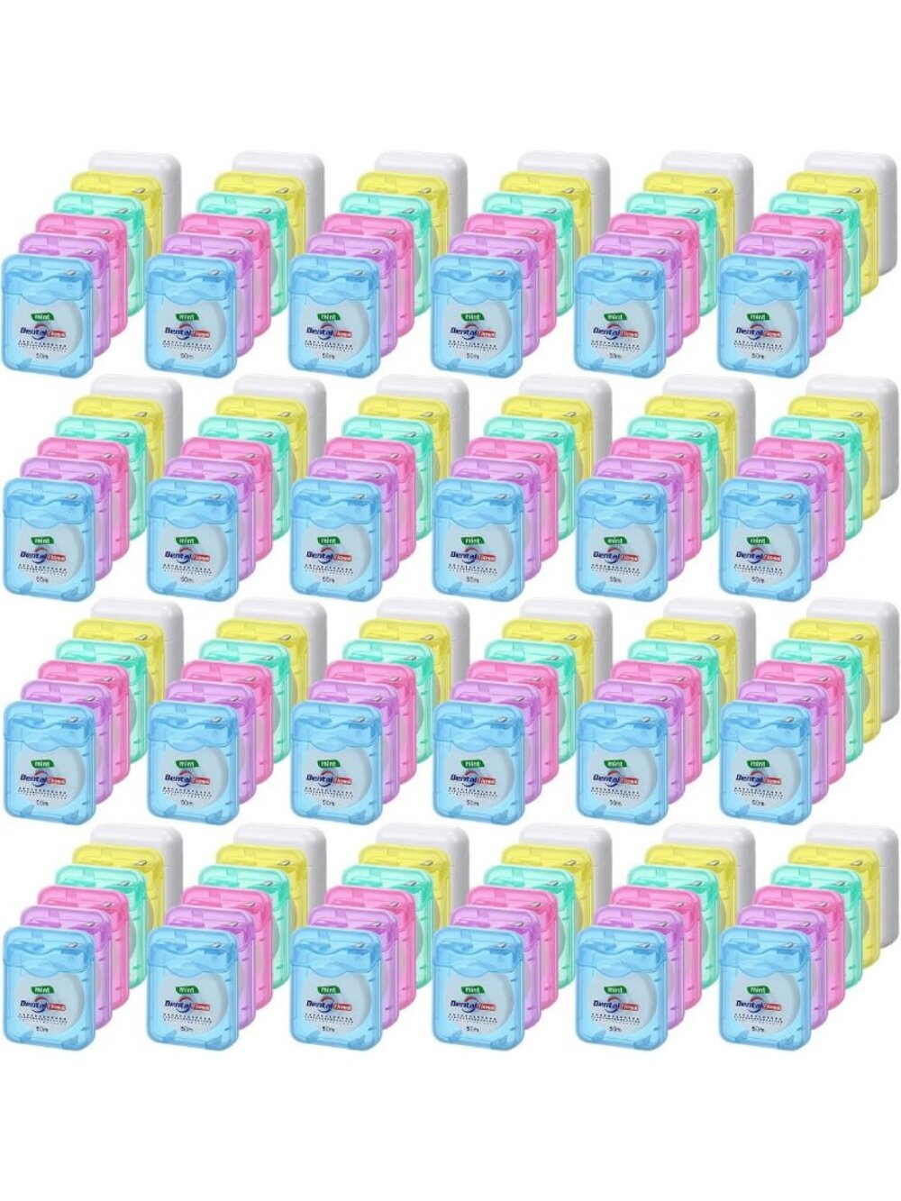72 Pcs Mint Flavored Dental Floss - Bulk Pack, Multicolor, 50m Each for Fresh